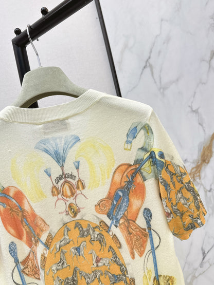 26ss Oil painting pattern knit T-shirt