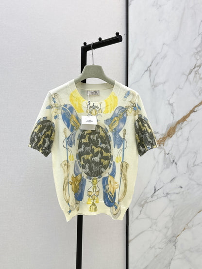 26ss Oil painting pattern knit T-shirt