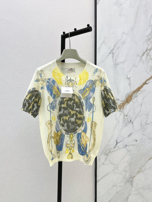 26ss Oil painting pattern knit T-shirt