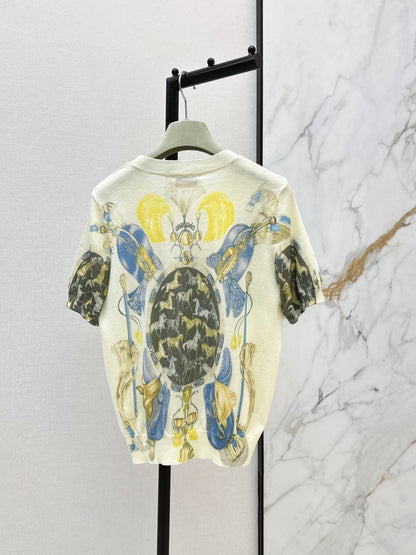 26ss Oil painting pattern knit T-shirt
