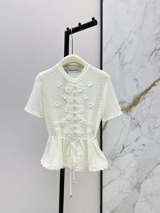 26ss Floral Pearl Button T-Shirt