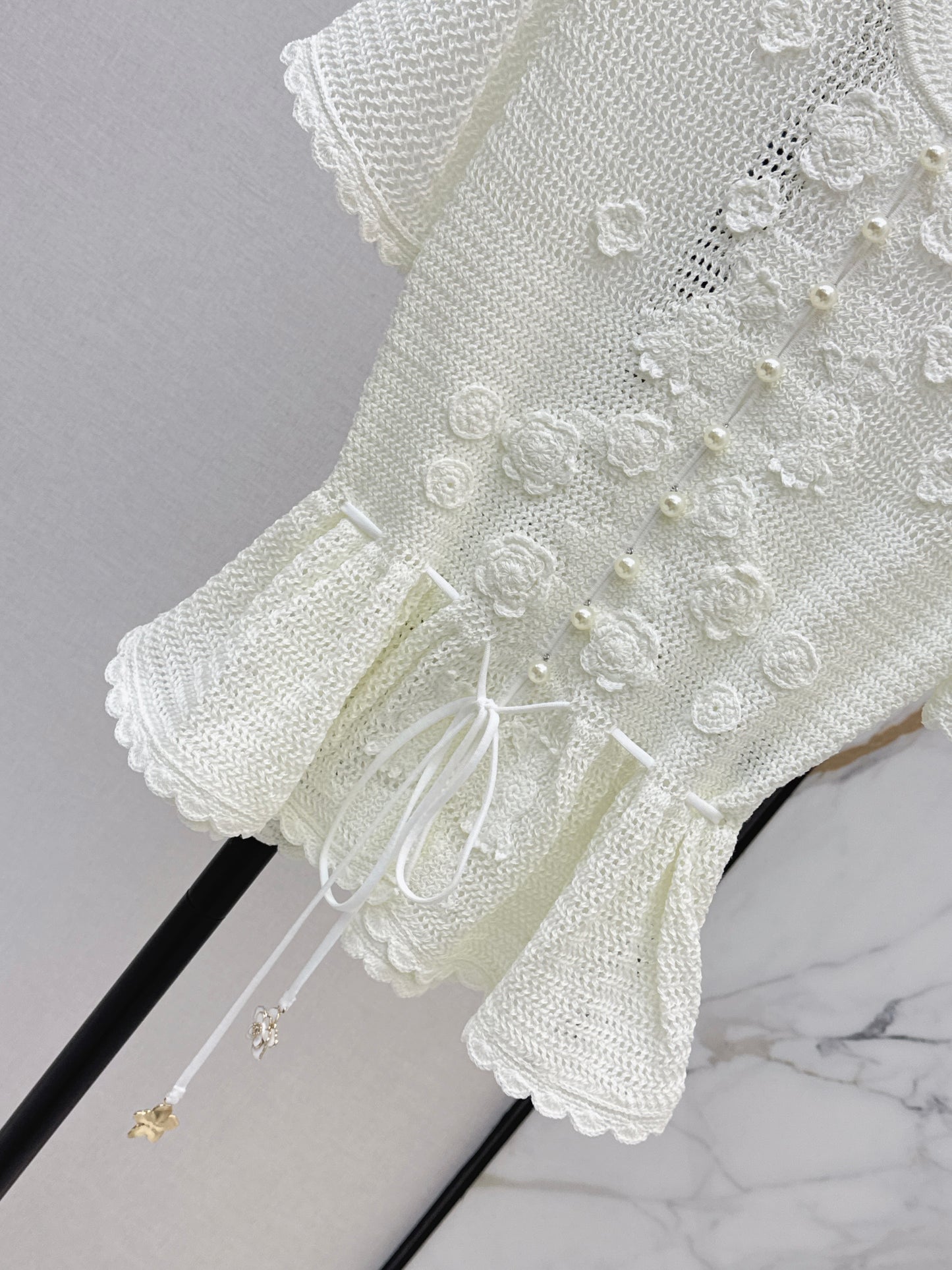 26ss Floral Pearl Button T-Shirt
