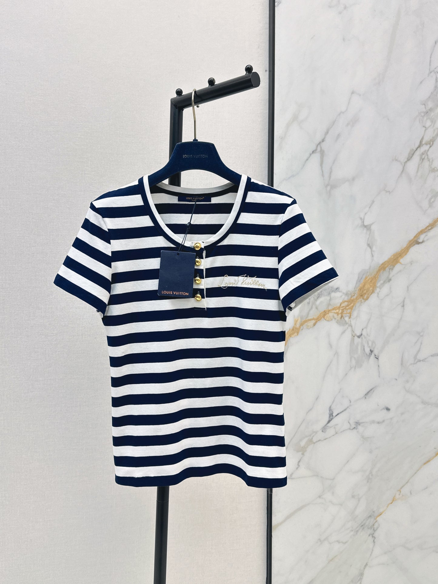 26ss Striped U-neck T-shirt