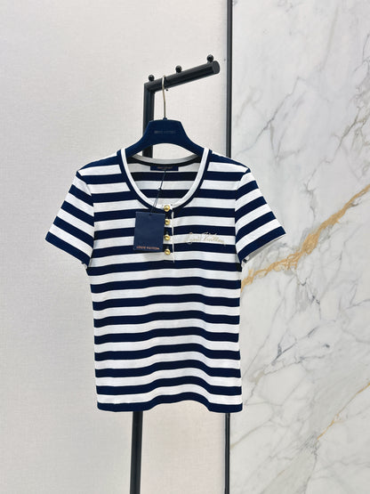 26ss Striped U-neck T-shirt