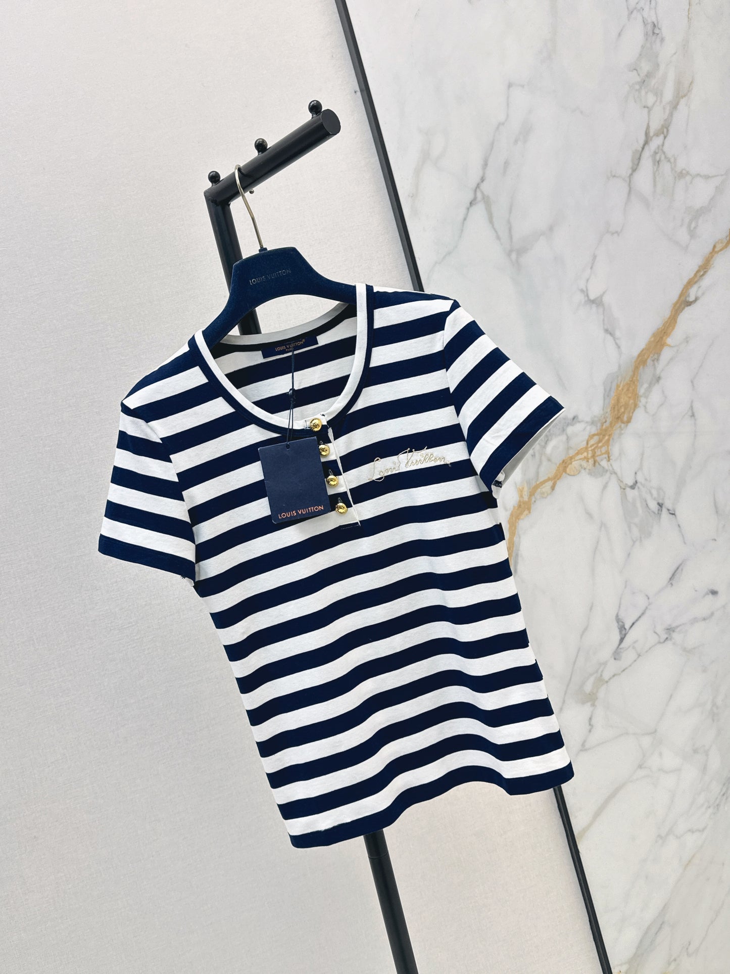 26ss Striped U-neck T-shirt
