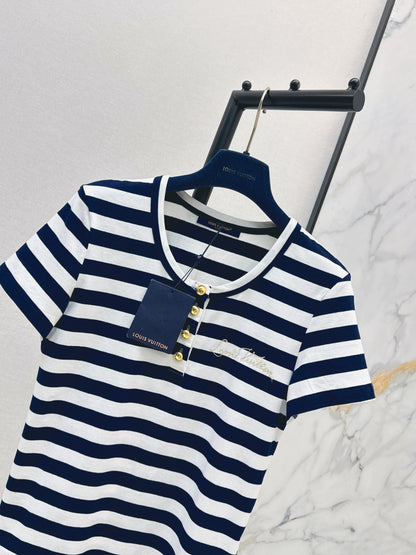 26ss Striped U-neck T-shirt