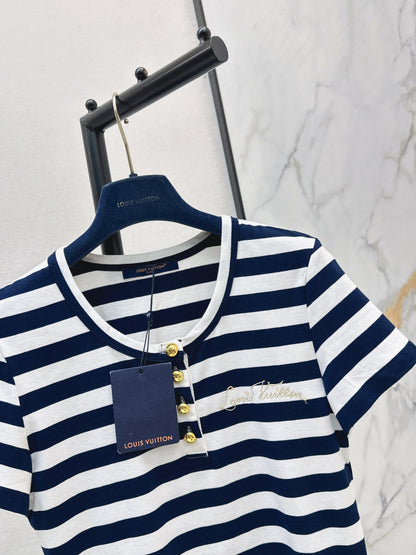26ss Striped U-neck T-shirt