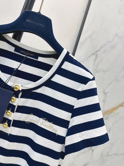 26ss Striped U-neck T-shirt