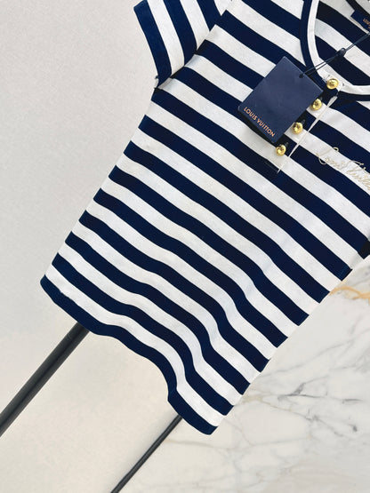 26ss Striped U-neck T-shirt