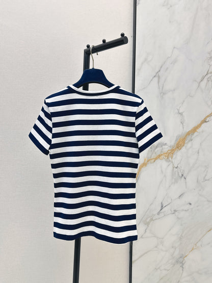 26ss Striped U-neck T-shirt