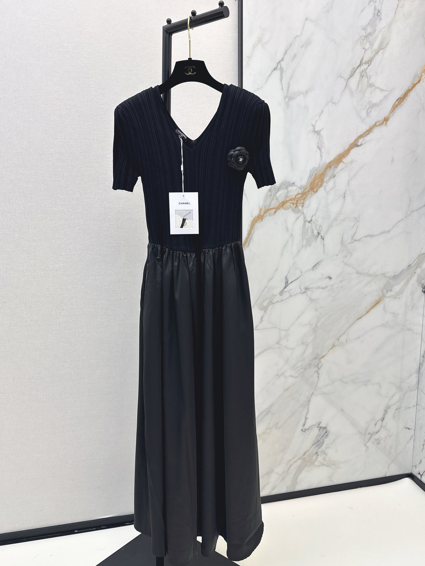 26ss Patchwork Style Long V-Neck Dress