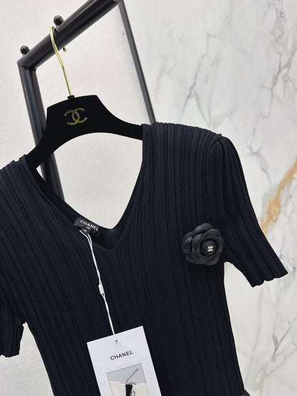 26ss Patchwork Style Long V-Neck Dress