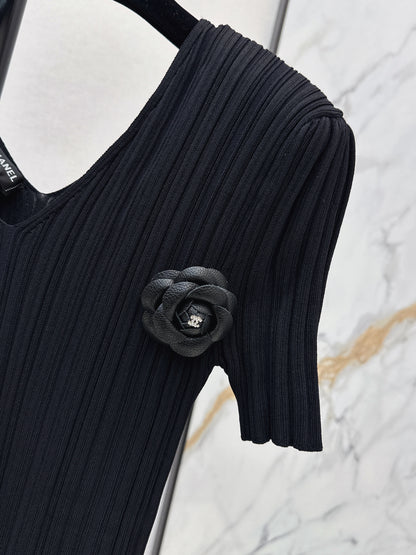 26ss Patchwork Style Long V-Neck Dress