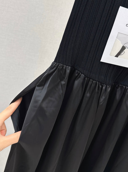 26ss Patchwork Style Long V-Neck Dress