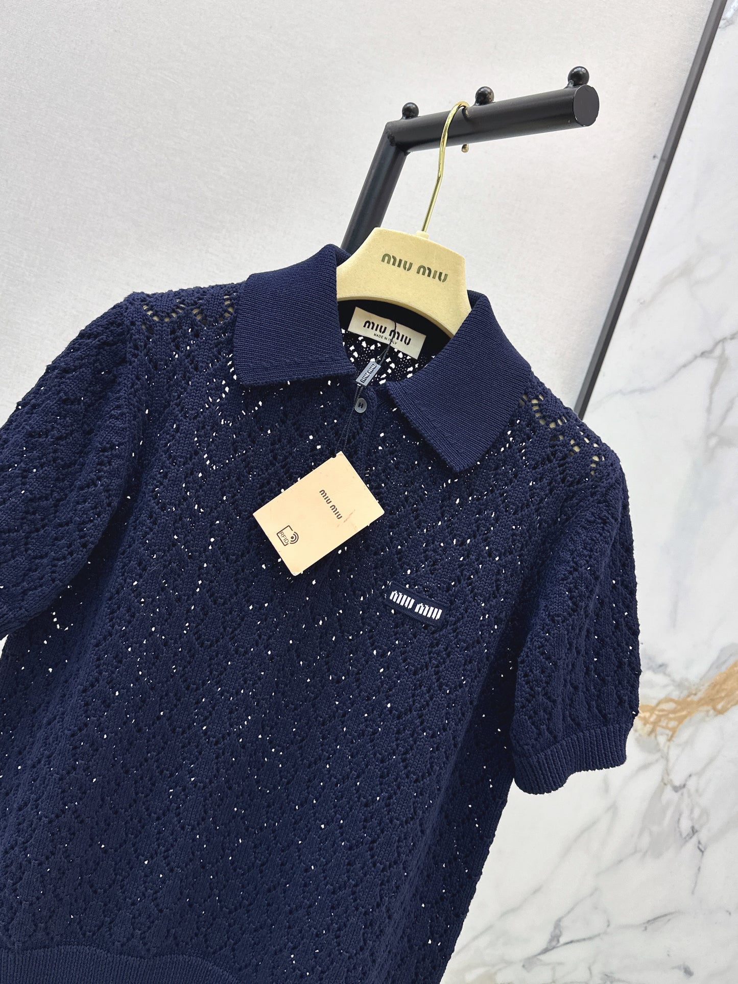 26ss Collared Hollow-Out T-Shirt
