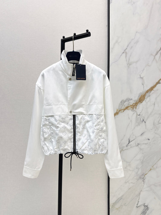 26ss Logo tweed patchwork stand-collar jacket