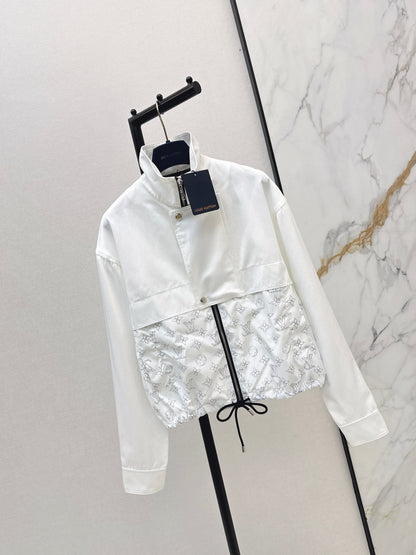 26ss Logo tweed patchwork stand-collar jacket