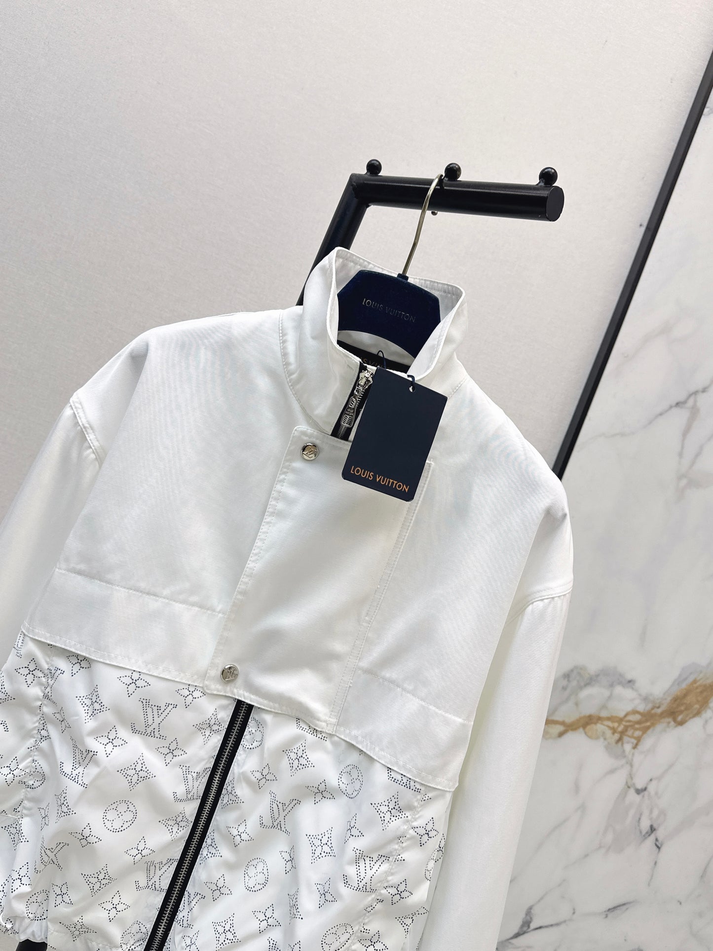 26ss Logo tweed patchwork stand-collar jacket