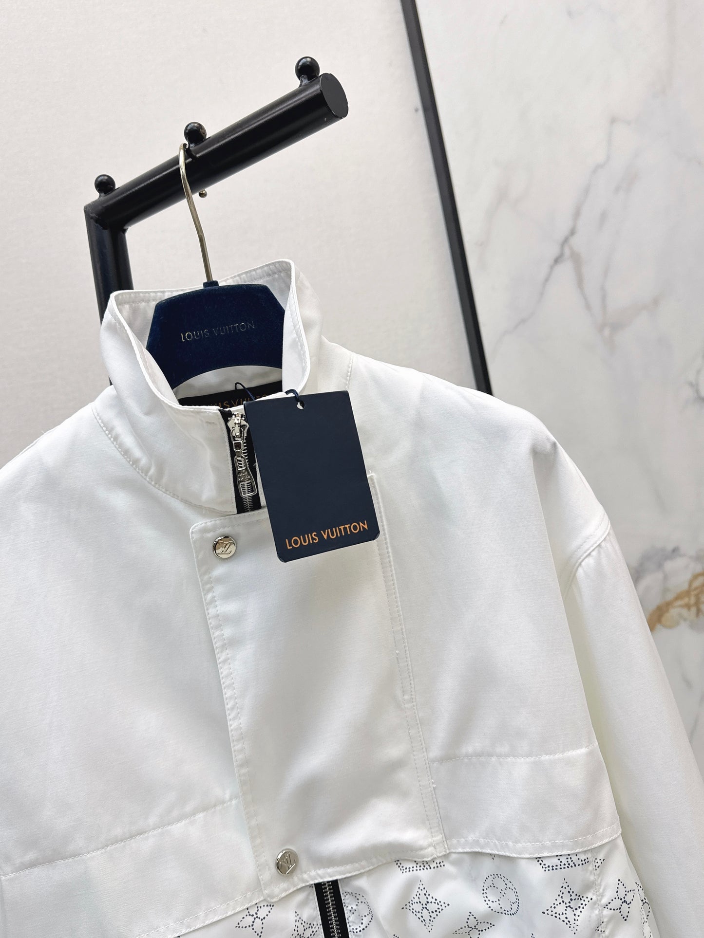 26ss Logo tweed patchwork stand-collar jacket