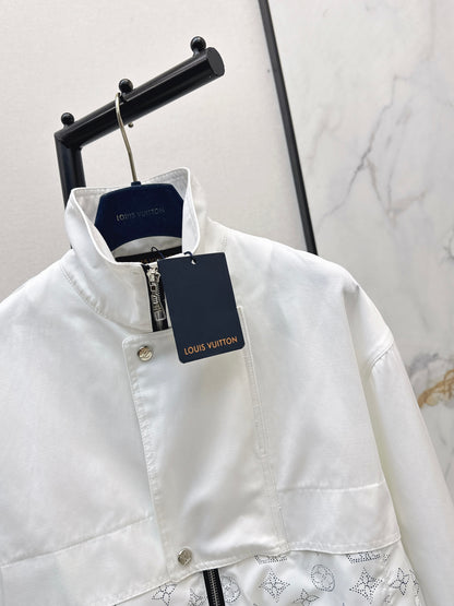 26ss Logo tweed patchwork stand-collar jacket