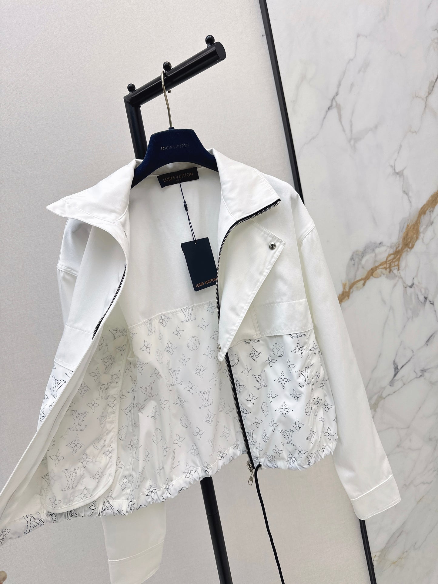 26ss Logo tweed patchwork stand-collar jacket