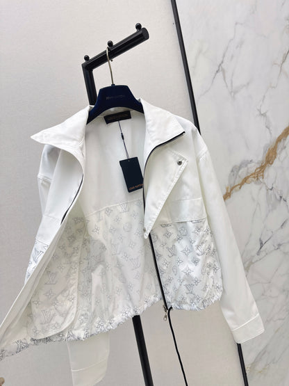 26ss Logo tweed patchwork stand-collar jacket