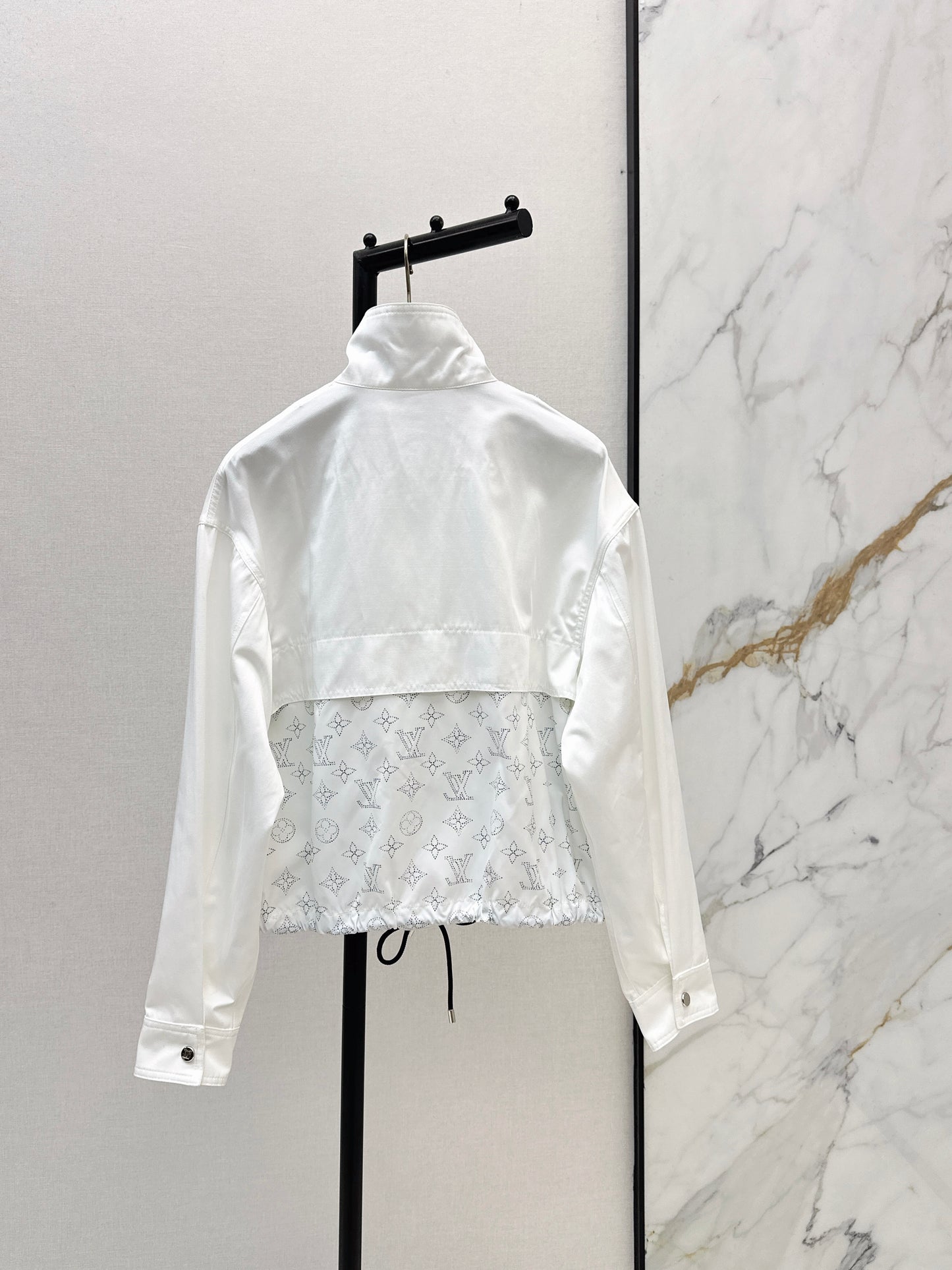26ss Logo tweed patchwork stand-collar jacket
