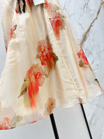 26ss Floral Pattern Umbrella Skirt