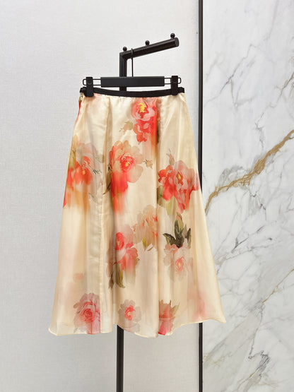 26ss Floral Pattern Umbrella Skirt