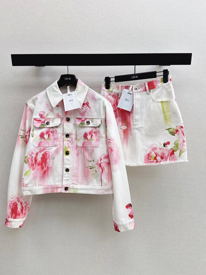 26ss Notched Collar Short Jacket/ A-Line Denim Skirt