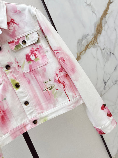 26ss Notched Collar Short Jacket/ A-Line Denim Skirt