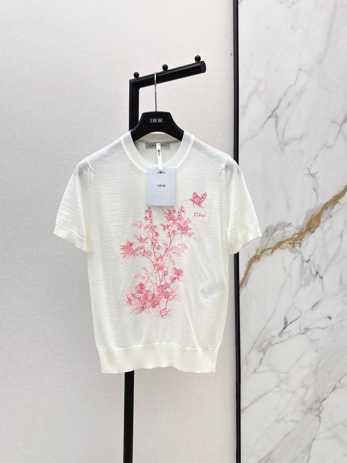 26ss Floral Embroidered Knitted T-Shirt