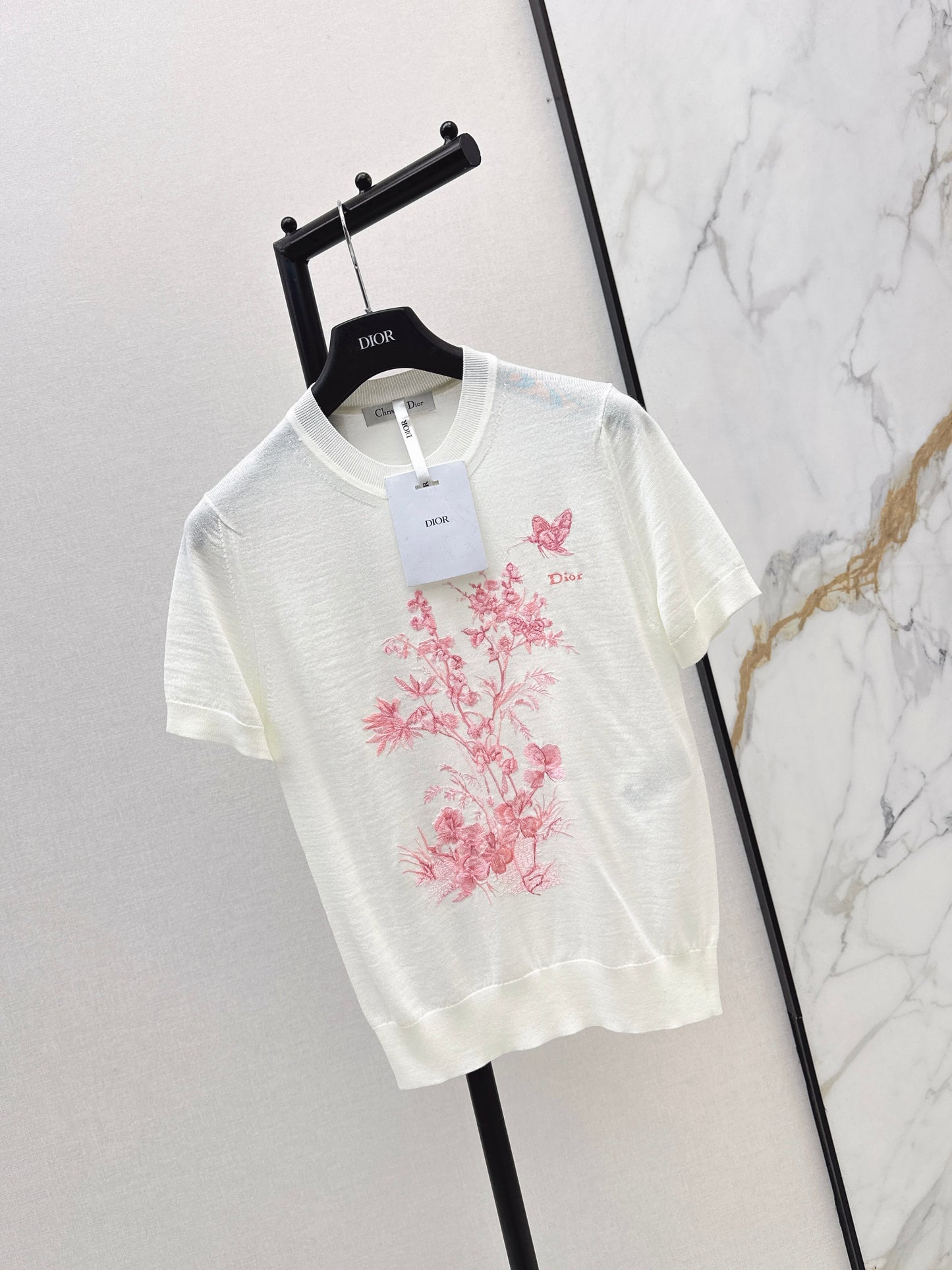 26ss Floral Embroidered Knitted T-Shirt