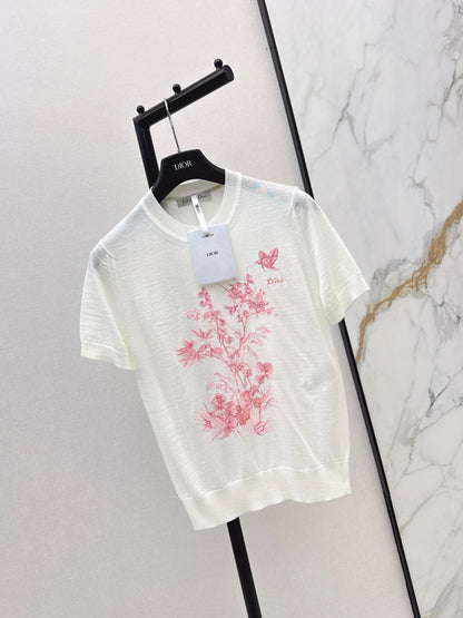 26ss Floral Embroidered Knitted T-Shirt