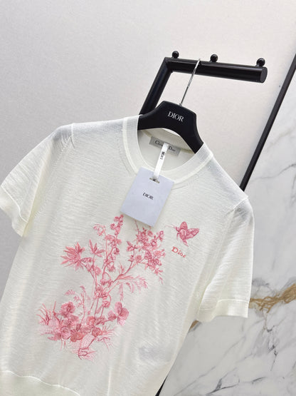 26ss Floral Embroidered Knitted T-Shirt