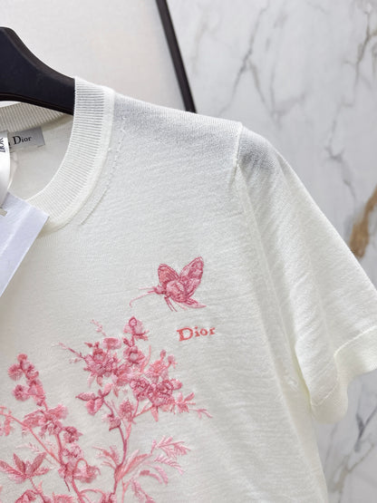 26ss Floral Embroidered Knitted T-Shirt