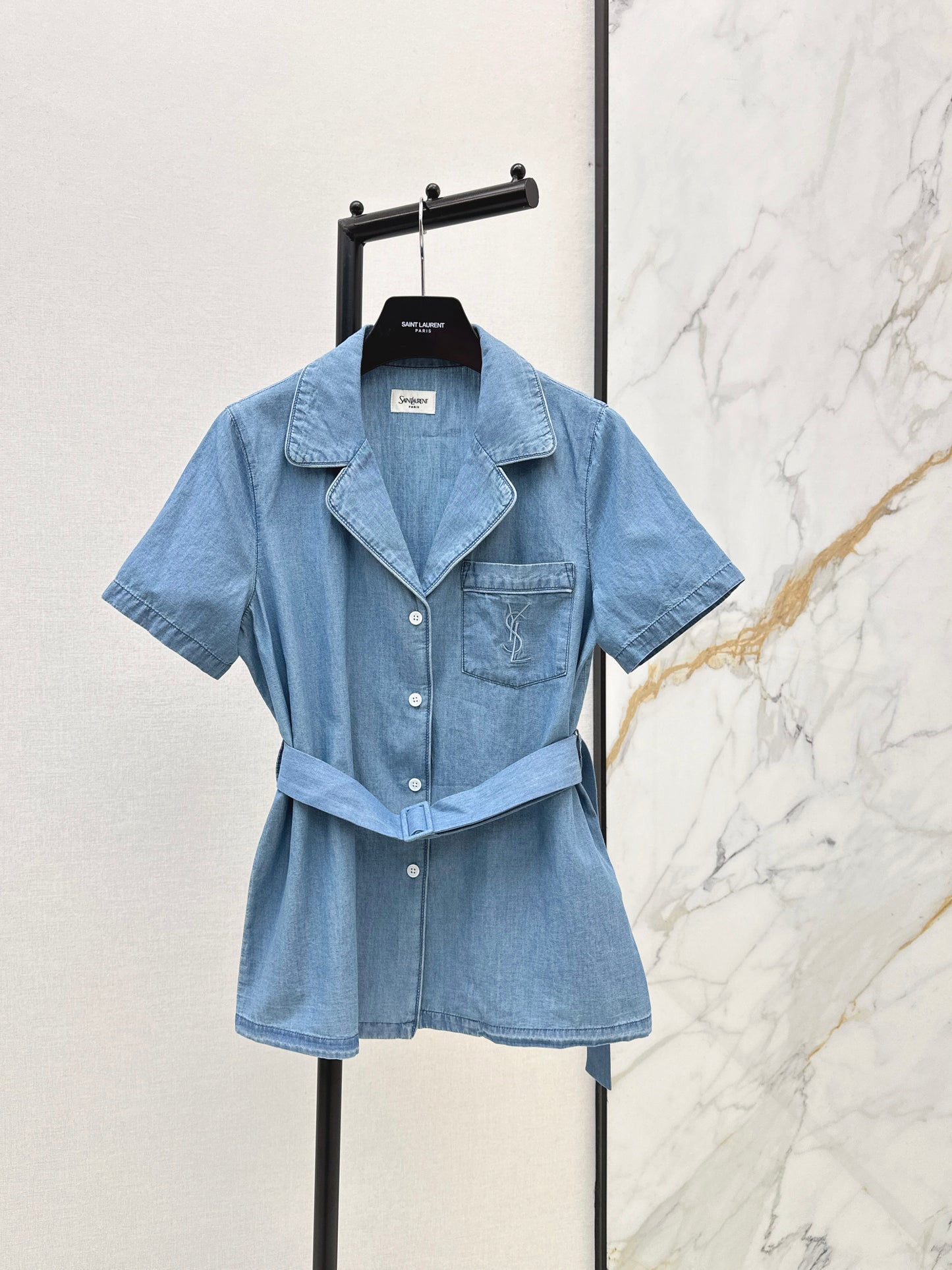 26ss Short-sleeve belted shirt
