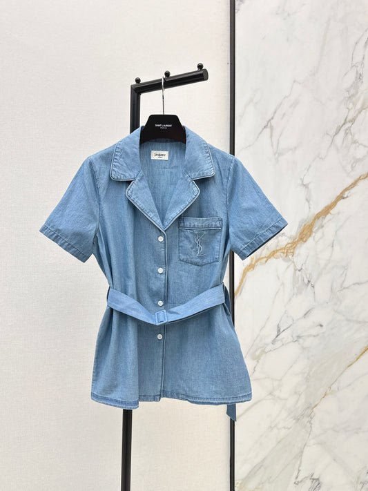 26ss Short-sleeve belted shirt