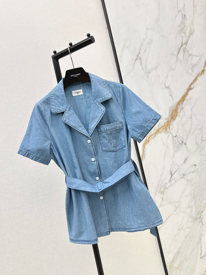 26ss Short-sleeve belted shirt