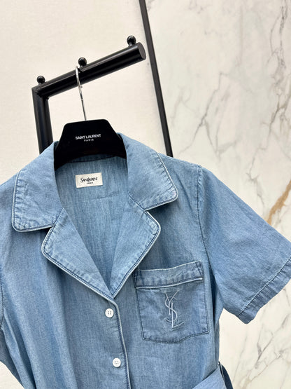 26ss Short-sleeve belted shirt