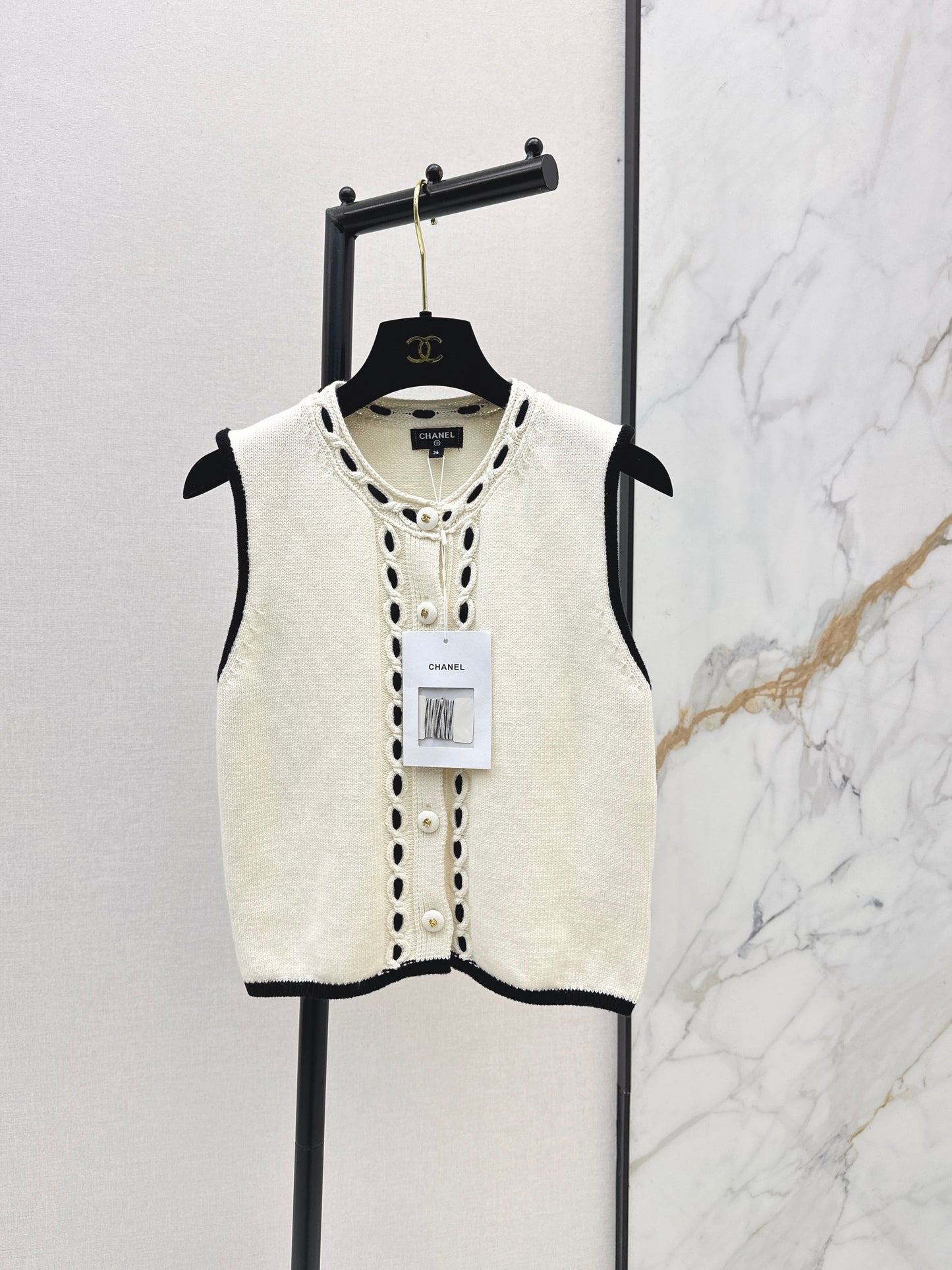 26ss Handmade color-block crochet knitted vest