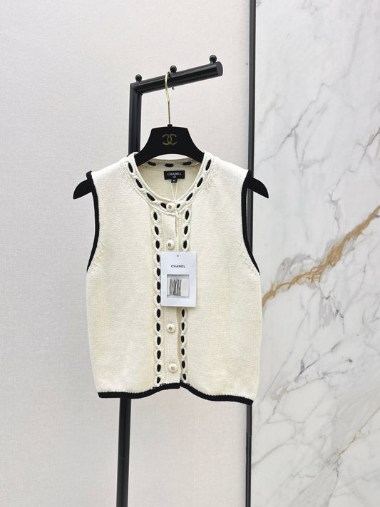 26ss Handmade color-block crochet knitted vest