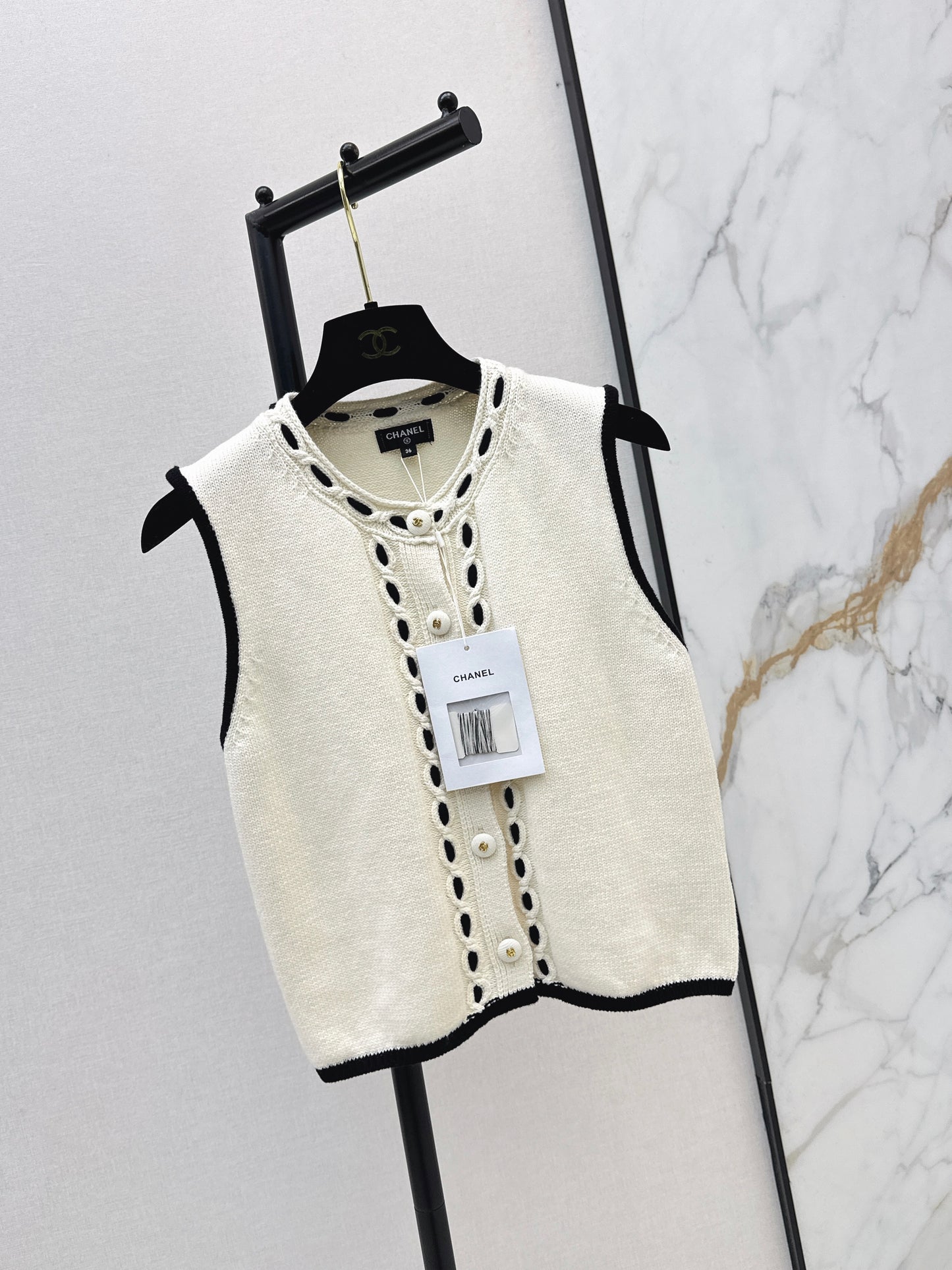 26ss Handmade color-block crochet knitted vest