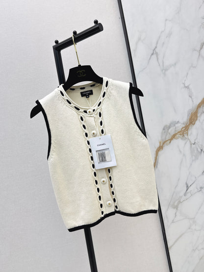26ss Handmade color-block crochet knitted vest