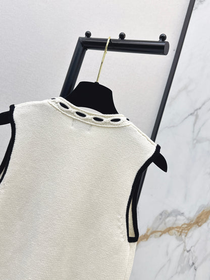26ss Handmade color-block crochet knitted vest