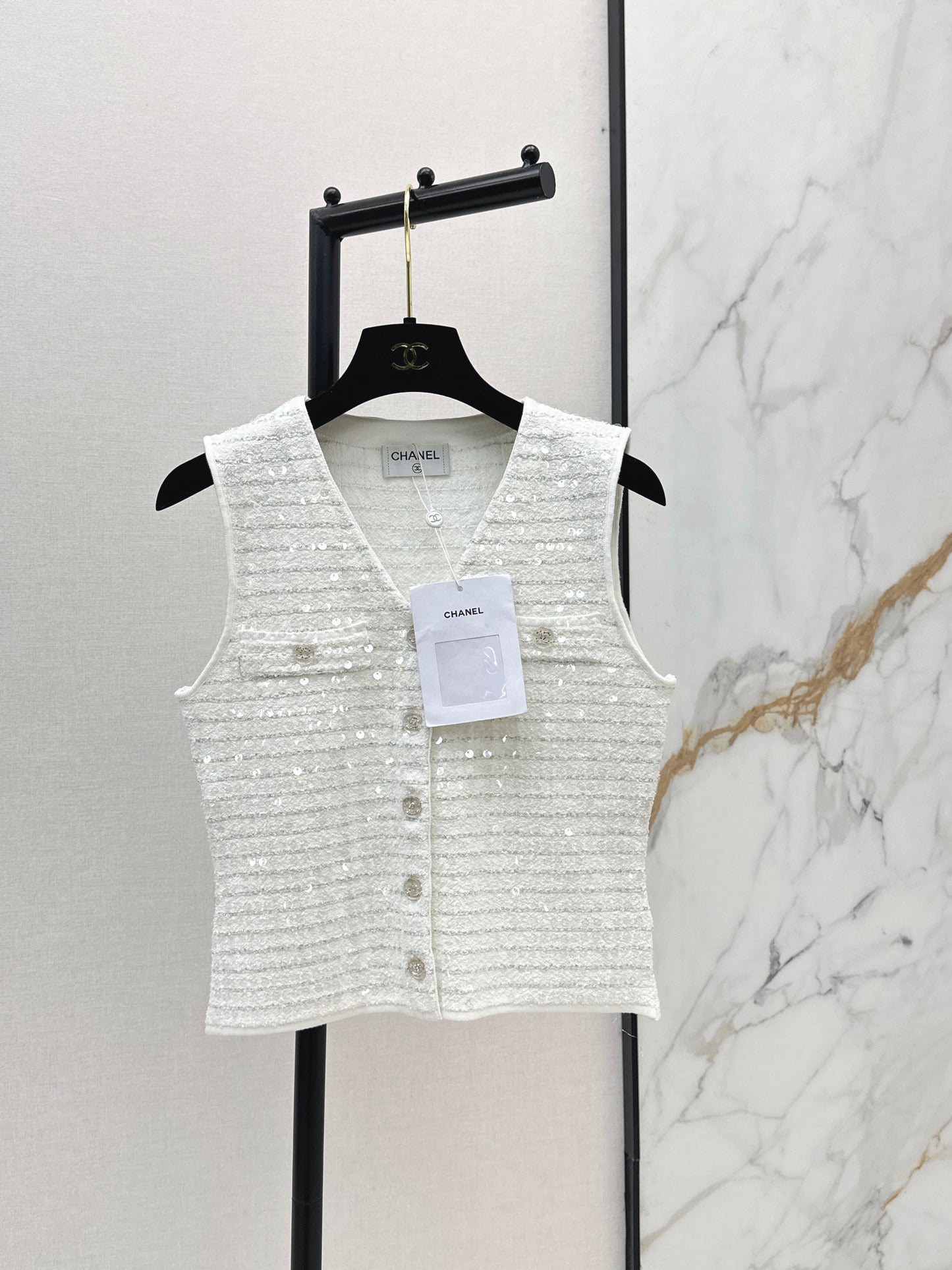 26ss Sequin Yarn V-Neck Vest