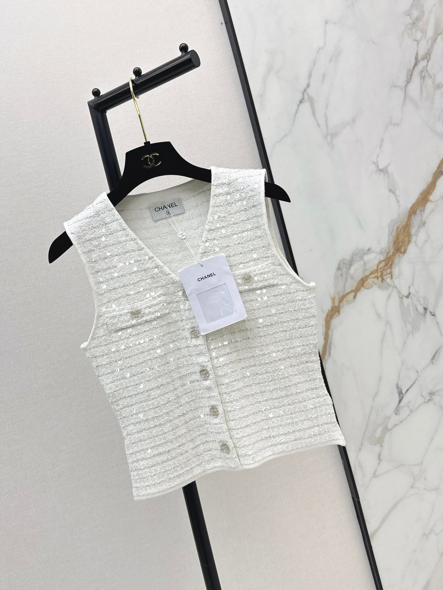 26ss Sequin Yarn V-Neck Vest