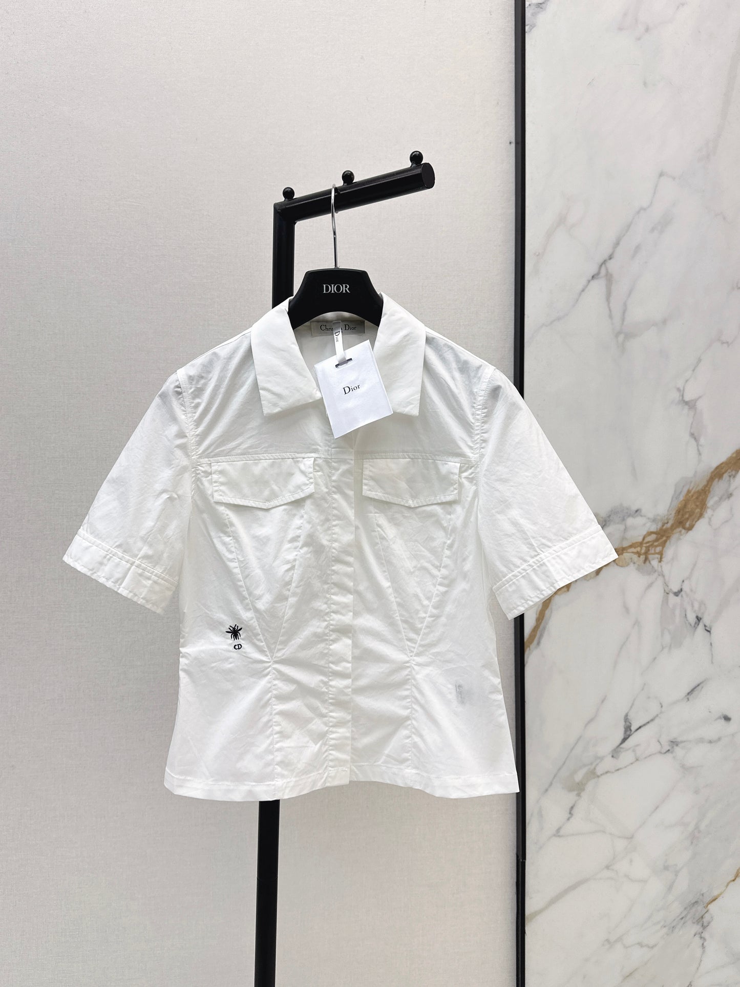 26ss Double-pocket design minimalist white shirt