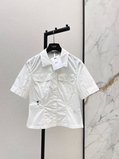 26ss Double-pocket design minimalist white shirt