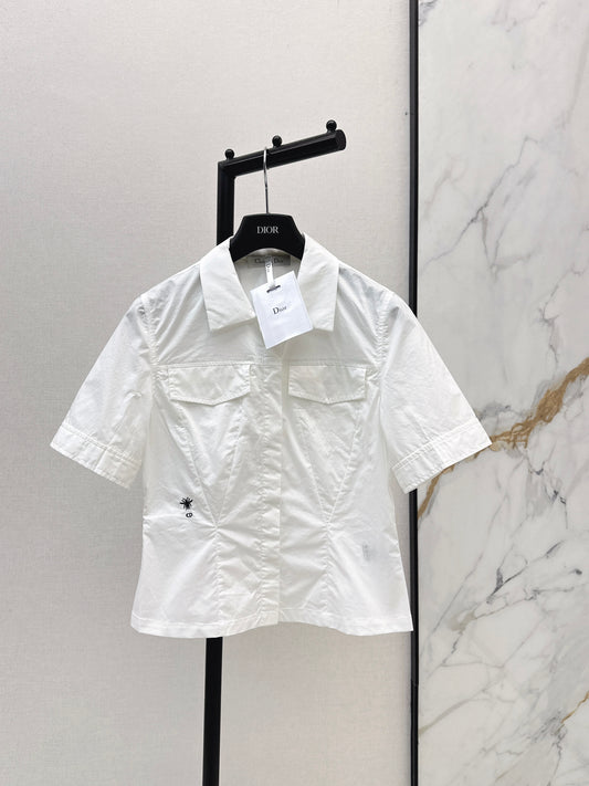 26ss Double-pocket design minimalist white shirt